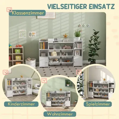 Image de Étagère de rangement pour enfants - Étagère à jouets et livres - 8 boîtes amovibles - Blanche