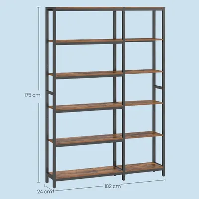 Immagine prodotto di Libreria a 6 ripiani, scaffale a scala, scaffale angolare | Colore: marrone e nero | Dimensioni: 102 x 24 x 175,2 cm