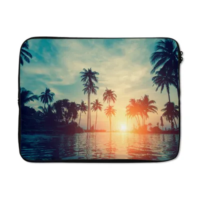 Produktbild von MuchoWow® Laptop Hülle 15 Zoll Meer - Sonnenuntergang - Palme - Wolken Laptoptasche - Laptoptasche - Sleeve - Rundum-Schutz