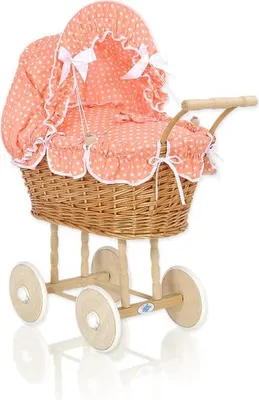 Produktbild von Puppenwagen aus Korbgeflecht – Poppenbuggy – handgefertigt und biologisch, inklusive Bettwäsche
