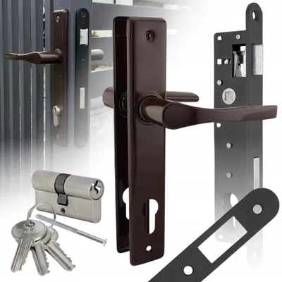 Produktbild von Nati Zauntor-Set – Brauner Griff 90, Schloss 90/22, Zylinder 30/30