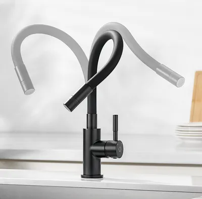 Produktbild von CECIPA Edelstahl Hochdruck Küchenarmatur mit Flexibler Auslauf Wasserhahn Küche schwarz , mit 2 Brause Spültischarmatur Mischbatterie,Schwarz
