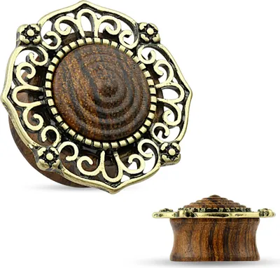 Produktbild von Holz Plug Flesh Tunnel Wood Ear Plug Saddle Fit Organic Vintage Ethno Piercing braun 12 mm