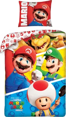 Produktbild von Halantex Super Mario Bros Film Bettbezug 140 x 200 + 70 x 90 cm Bettwäsche