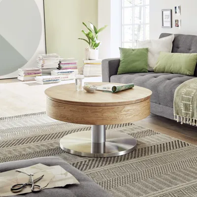 Produktbild von Couchtisch Suva | rund | Ø79 | Asteiche | drehbare Tischplatte | auf Rollen
