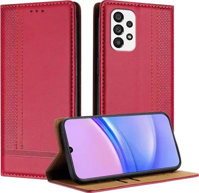 Produktbild von Handyhülle für Samsung Galaxy A73 5G Leder Flip Klappbare Schutzhülle mit Standfunktion Rot