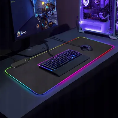 Image de Tapis de souris et clavier gaming, lumineux, XXL, noir, 80 x 30 cm, LED RGB