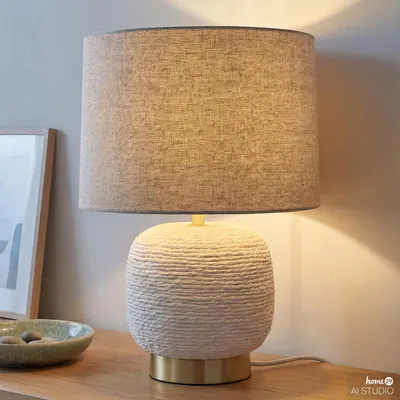 Produktbild von home24 Tischleuchte - Rattan / Leinen - 1-flammig