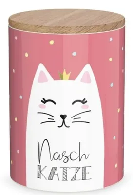 Produktbild von Vorratsdose aus Porzellan mit Bambusdeckel Naschkatze rosa 11x16cm von La Vida