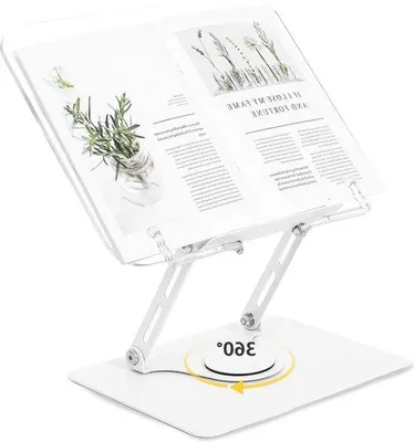 Produktbild von Famanu Bücherhalter mit 360° drehbarem Fuß - Tragbare Buchstütze für Kochbücher und Tablets - Für Kinder
