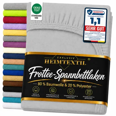 Produktbild von EXKLUSIV HEIMTEXTIL Frottee Spannbettlaken 200 x 220 cm Silber 80% Baumwolle 20% Polyester Bed-Sheet Bettlaken Spannbetttuch Topper Leinentuch