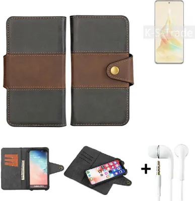 Produktbild von K-S-Trade Handyhülle Schutzhülle Bookstyle Wallet-Case kompatibel mit Oppo Reno8 T 5G + earphones Bumper rundumschutz schwarz-braun 1x