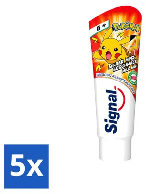 Immagine prodotto di 5 tubetti di dentifricio per bambini Signal - Gusto delicato alla menta - 75 ml - Confezione - 5 pezzi
