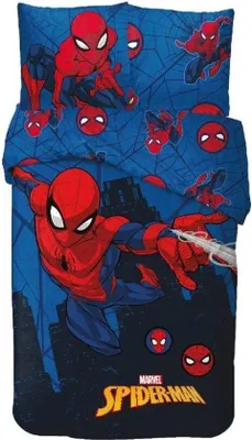 Immagine prodotto di Unyqoos® Marvel - Set copripiumino Spiderman 140x200 cm, 100% cotone, per letto singolo – include federa 63x63 cm, lenzuola con stampa su entrambi i lati