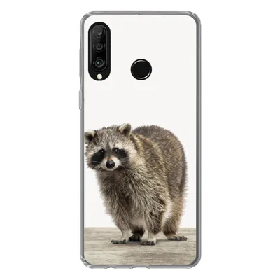 Produktbild von MuchoWow® Handyhülle Schutzhülle Hülle für Huawei P30 Lite Waschbär - Tiere - weißer Hintergrund - Jungen - Mädchen - Kinder Silikon Softcase Handy Hülle - Handyhülle