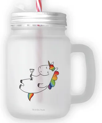 Produktbild von Mr. & Mrs. Panda Glas Einhorn Cocktail - Transparent - Geschenk, Unicorn, Trinkglas, Becher mit Strohhalm, Einhörner, Rum, deckel, Cuba Libre, Cocktailglas, Mason Jar