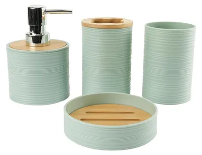 Productafbeelding van Omgoods - 4-delige Badkamer Accessoires Set met Zeepdispenser en Tandenborstelhouder