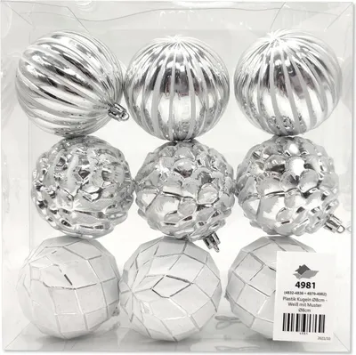 Produktbild von Kunststoff Weihnachtskugel Ø 8cm weiß silber Deko Christbaumschmuck 1 Set - 9 Kugeln