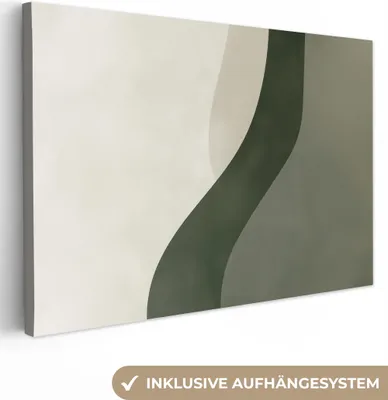 Produktbild von Leinwand Bilder 120x80 cm - Japandi - Linie - Beige - Grün, Bild Modern, Wanddeko, Gemälde