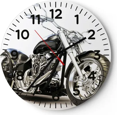 Produktbild von Wanduhr - Rund - Glasuhr - Motorrad Motor Geschwindigkeit Chrom - 40x40cm - Schleichendes Uhrwerk - Lautlos - zum Aufhängen bereit - Dekoration Modern - Wanddekoration aus Glas - C4AR40x40-2427
