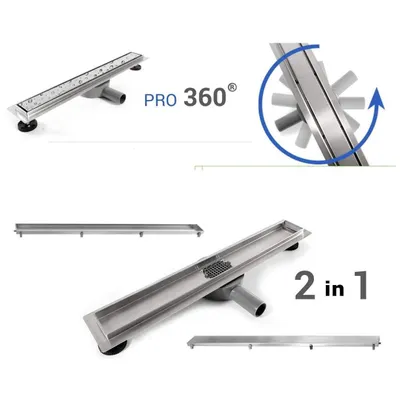 Produktbild von Duschrinne 90cm Edelstahl Bodenablauf - 360° Siphon Befliesbar Duschablauf Flach mit Geruchsstop Haarsieb Für Bad, Außenbereich