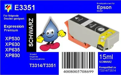 Produktbild von Dr. Inkjet Druckerpatrone - schwarz mit 15ml Inhalt - ersetzt T3351
