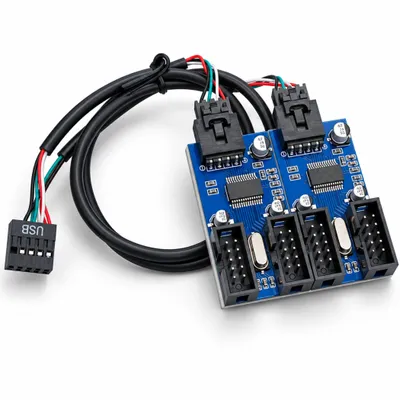 Produktbild von O57 USB 2.0 Interner Hub Splitter – 1x 9-Pin auf 4x 9-Pin Header | Erweiterung um 4 interne USB-Ports für PC