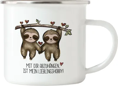 Produktbild von Faultier Abhängen Emaille Tasse Valentinstag Freundin Freund Süß Geschenkidee Paar Liebe Couple Jahrestag