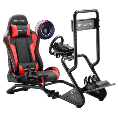 Immagine prodotto di GTPLAYER Simulator Cockpit, supporto per volante da simulatore di guida con altoparlanti stereo 3D, supporto per monitor, supporto regolabile per volante, supporto per leva del cambio