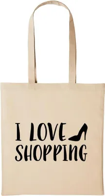 Produktbild von Huuraa Baumwollbeutel I Love Shopping Geschenk Einkaufstasche Natural 10 Liter Baumwolle I Love Shopping Accessoire