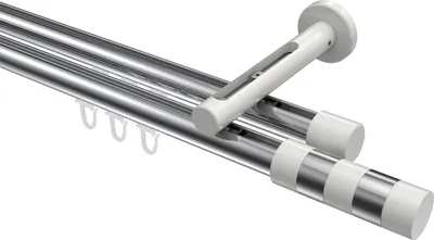 Produktbild von Interdeco Innenlaufstange / Gardinenstange mit Innenlauf Chrom / Weiß, Typ Siteno Mavell (Zylinder Bicolor), 20 mm Ø 2-läufig, 200 cm