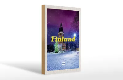 Produktbild von Holzschild Reise 20x30cm Finnland Schnee Winter Tannenbaum