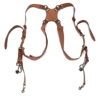 Produktbild von Verstellbarer Kameragurt - Doppelschultergurt - Lederharness - Fotografiezubehör - Für DSLR-Kameras - Komfortabel und hautfreundlich - Kameragurt