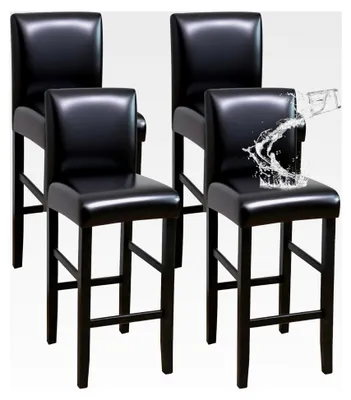Produktbild von Lederbezüge für Barhocker mit Rückenlehne, wasserdicht, schwarz, Kunstleder, kurze Rückenlehne, abnehmbar, waschbar, 4 Stück