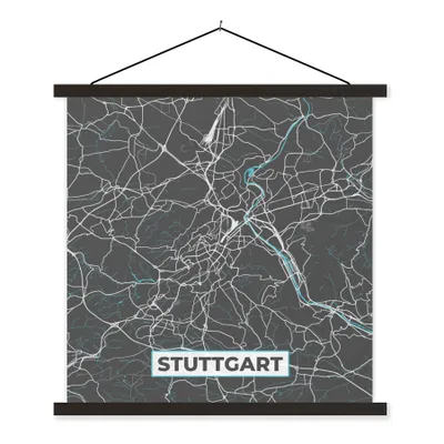 Produktbild von MuchoWow® Textilposter Blau - Deutschland - Karte - Stadtplan - Stuttgart 60x60 cm mit schwarzem Rahmen - Posteraufhänger
