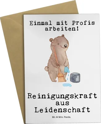 Produktbild von Mr. & Mrs. Panda Glückwunschkarte Reinigungskraft Leidenschaft - Weiß - Geschenk, Grußkarten, weihnachtskarten, einladungskarten, dankeskarten, hochzeitskarten