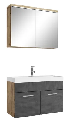 Immagine prodotto di Set completo di mobili da bagno Badplaats Paso 02 80 x 40 cm in rovere castagno e grigio scuro - mobili da bagno con lavabo e specchiera