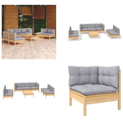 Produktbild von vidaXL 8 tlg. Garten Lounge Set mit Grauen Kissen Kiefer Massivholz - Garten-Lounge-Set - Garten-Lounge-Sets - Gartenmöbel-Set - Gartenmöbel-Sets