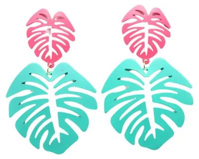 Image de AVANT-GARDE PARIS Boucles d'oreilles pendantes en forme de feuille de palmier verte