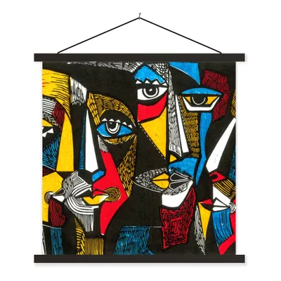 Produktbild von MuchoWow® Textilposter Malerei - Ölgemälde - Kubismus 90x90 cm mit schwarzem Rahmen - Magnetisches