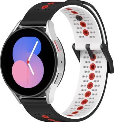 Produktbild von Silikon Armband 20mm Uhrenarmband für Samsung Galaxy Watch 4 5 Classic Pro Loop, Farbe:Schwarz / Weiß / Rot