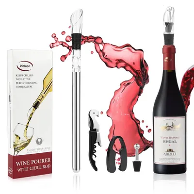 Produktbild von Weinkühlstab mit Ausgießer - 4-in-1 Edelstahl Flaschenkühler und Dekanter - Wein Zubehör Set