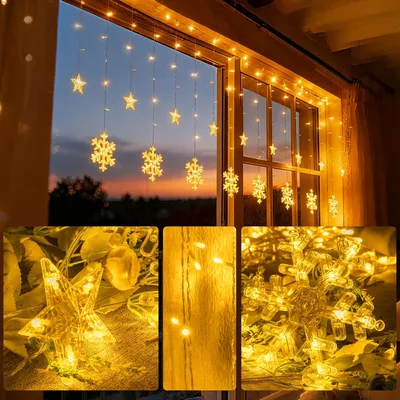 LED-Lichtgordijn Schneeflocken Sterne 150 LEDs 2,3 m warmweiß