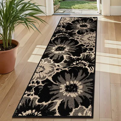 Läufer 50x150 cm, rutschfest, waschbar, weiß/schwarz