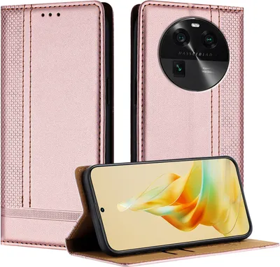 Produktbild von Handyhülle für OPPO Find X6 Leder Flip Klappbare Schutzhülle mit Standfunktion Pink