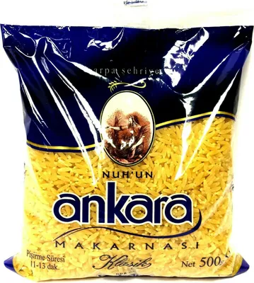 A bag of Ankara brand pasta, specifically Arpa Sehriye (rice noodles), with Turkish text and branding.