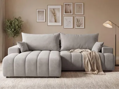 Produktbild von GrainGold Ecksofa L-Form Links Caleo - Ecksofa mit Schlaffunktion und Bettkasten - Moderne Ecksofa, Wohnzimmer Ecksofa - Eckcouch Hellgrau (Komodo 20)