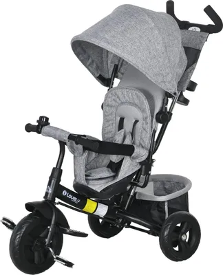 Imagen del producto de Triciclo infantil, bicicleta infantil, cesta trasera, portavasos, toldo, metal, gris