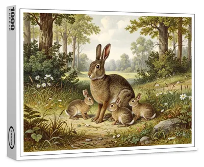 Produktbild von raxxa Premium-Puzzle "Wildkaninchen mit Jungtieren", 1000 Teile
