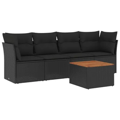 Produktbild von vidaXL 5-tlg. Garten-Sofagarnitur mit Kissen Schwarz Poly Rattan